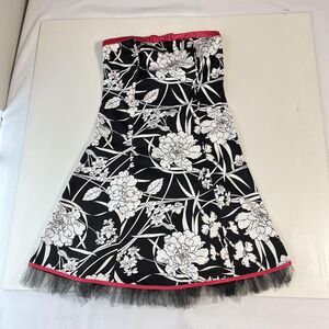 Gunne Sax Dress Jessica McClintock For Juniors 11/12 Black Floral Strapless